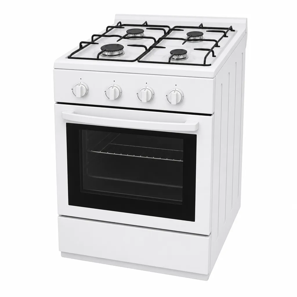Illustration générée d'une cuisinière à gaz blanche quatre feux