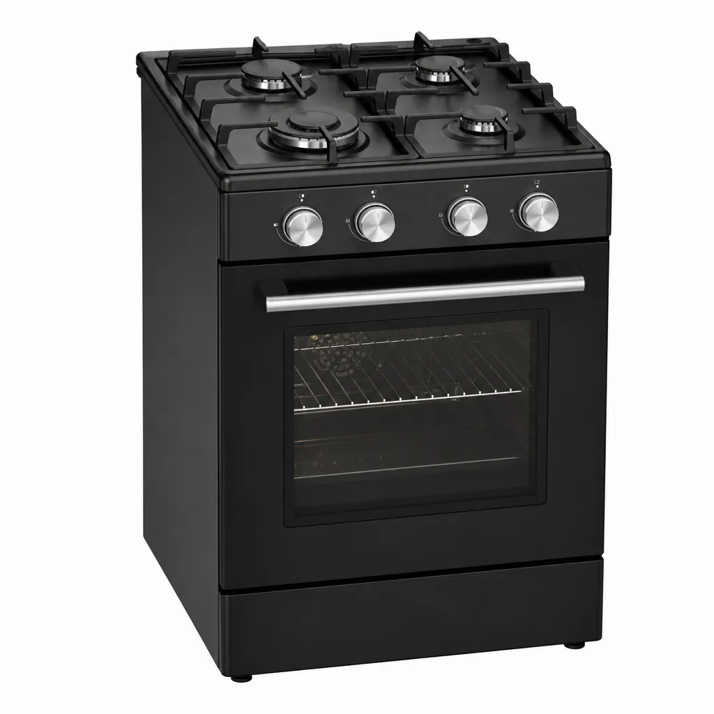 Illustration générée d'une cuisinière à gaz noire quatre feux