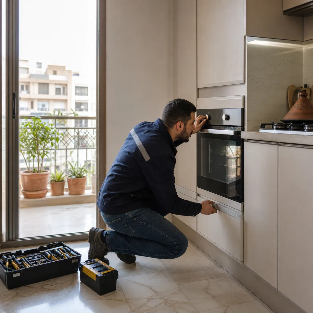Photo réaliste générée par IA d'une réparation de four à domicile