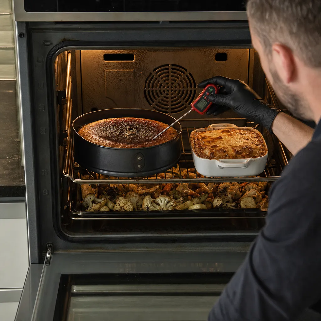 Photo réaliste générée par IA d'une cuisson irrégulière dans un four