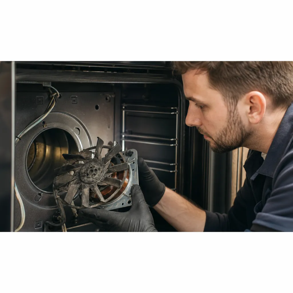Photo réaliste générée par IA d'un moteur de ventilateur de four inspecté