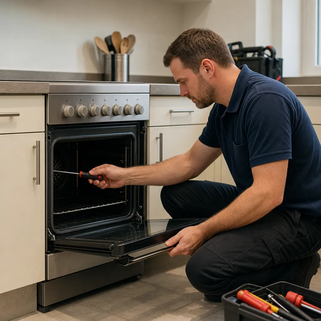 Photo réaliste générée par IA d'une réparation de cuisinière électrique