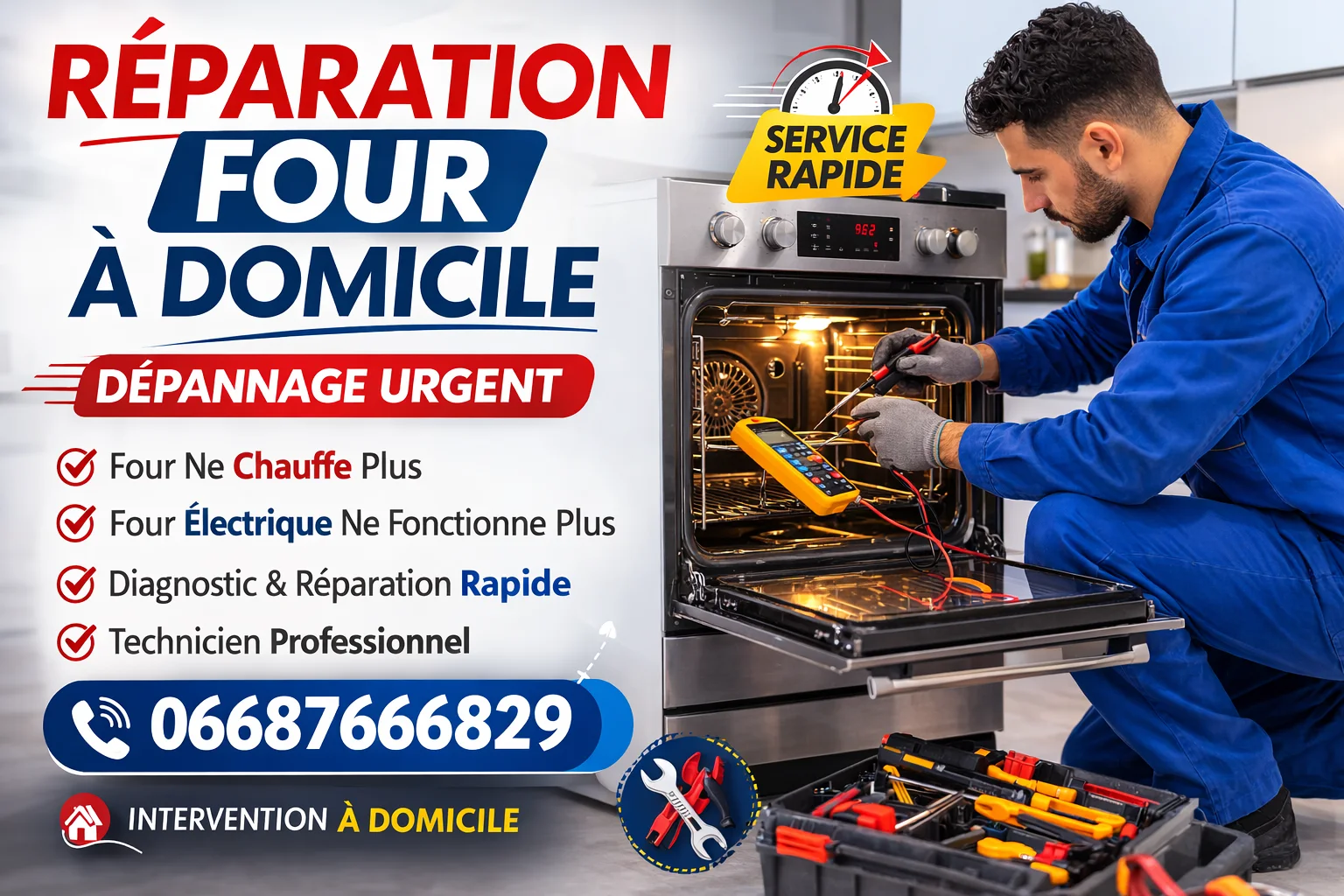 Visuel promotionnel pour la réparation de four à domicile à Rabat