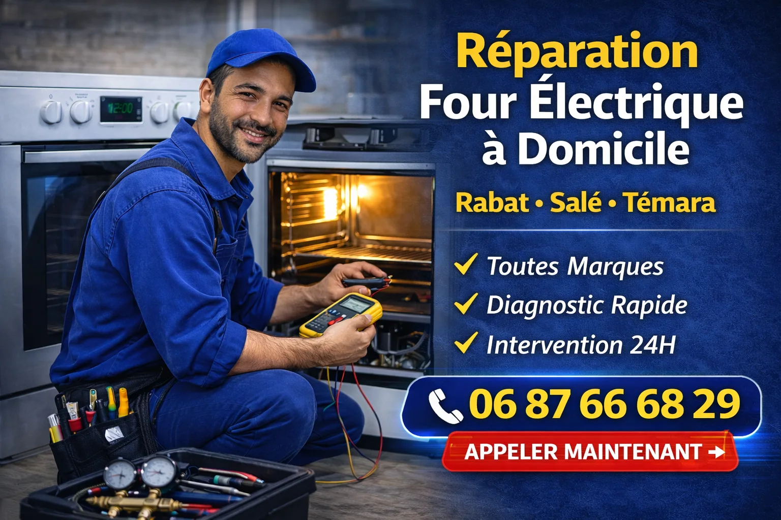 Technicien intervenant sur un four électrique à domicile